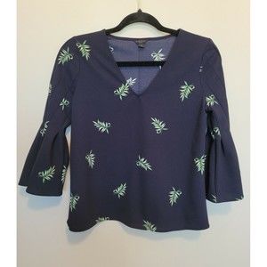 Ann Taylor Womens Leaf Print Bell Sleeve Top Size XSP
